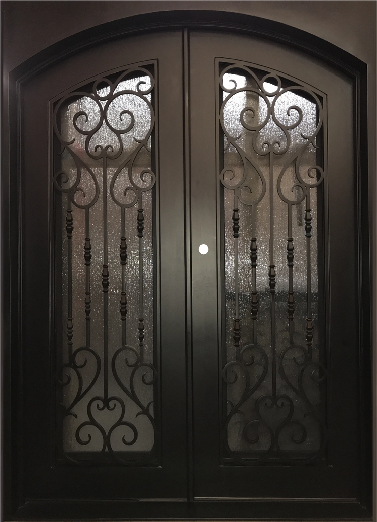 HEART- flat top, arch inside, double tempered glass, bug screen, front entry wrought iron doors-72X96 Right Hand - Luxe Iron Doors