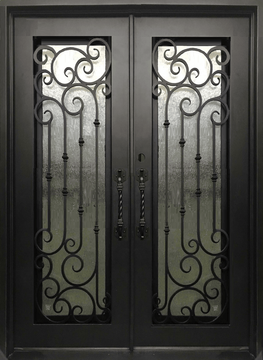 DAHLIA- square top, pre-hung, removable bug screens, wrought iron doors -72X96 Right Hand - Luxe Iron Doors
