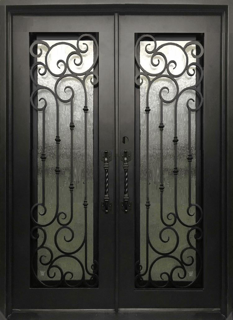 DAHLIA- square top, pre-hung, removable bug screens, wrought iron doors -72X96 Right Hand - Luxe Iron Doors