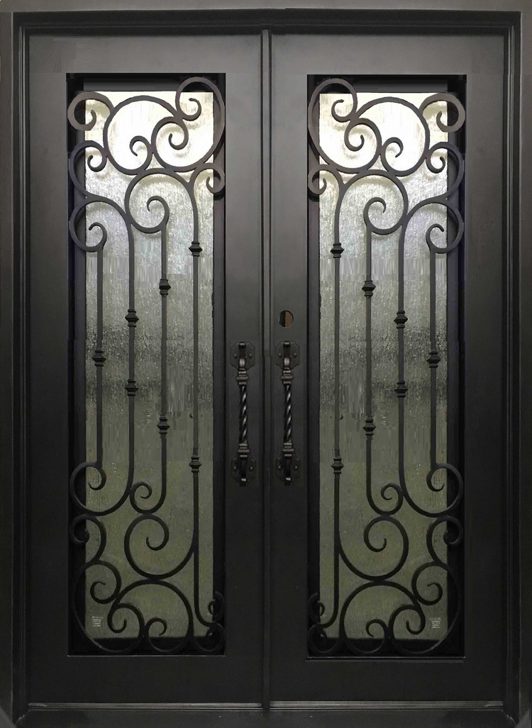 DAHLIA- square top, pre-hung, removable bug screens, wrought iron doors -72X96 Right Hand - Luxe Iron Doors