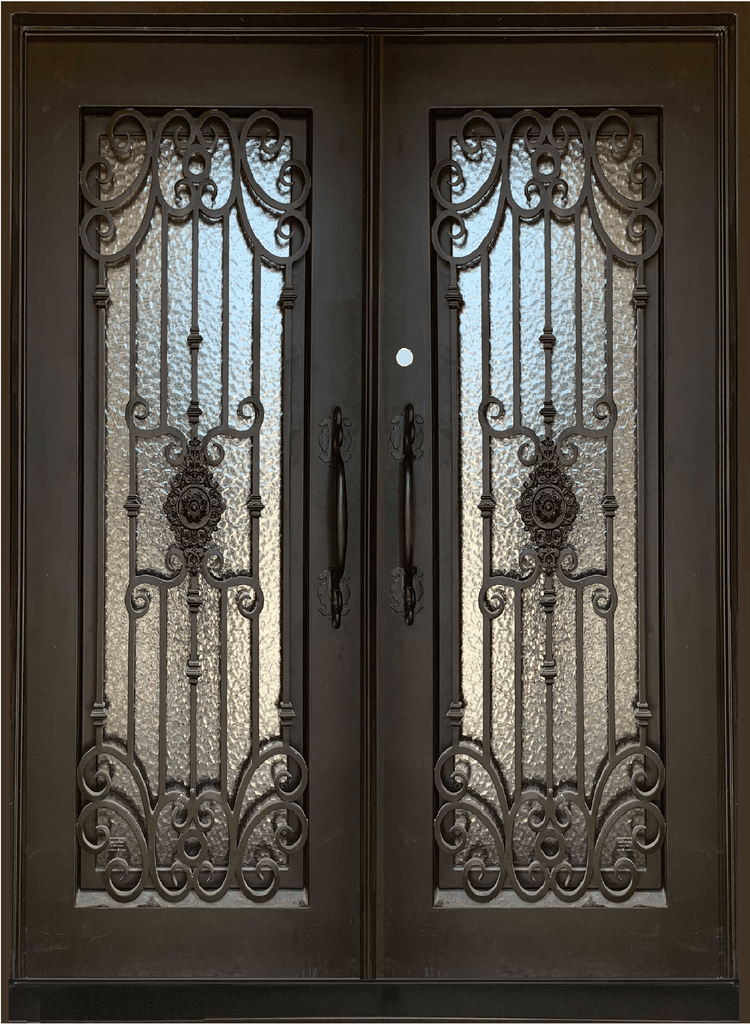 MIMOSA- flat top, pre-hung, doubled tempered glass, bug screens, wrought iron door- 72x96 Right Hand - Luxe Iron Doors