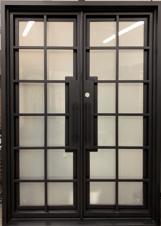 MACE- modern front entry double, wrought iron doors-72x96 Right Hand - Luxe Iron Doors