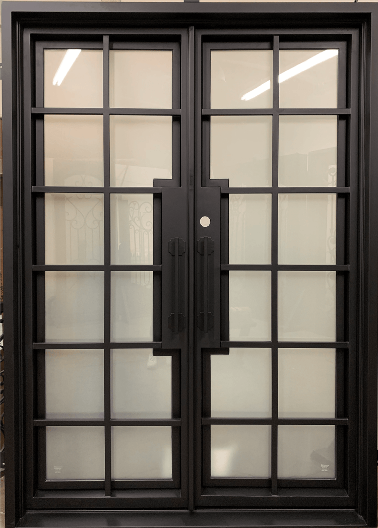 MACE- modern front entry double, wrought iron doors-72x96 Right Hand - Luxe Iron Doors