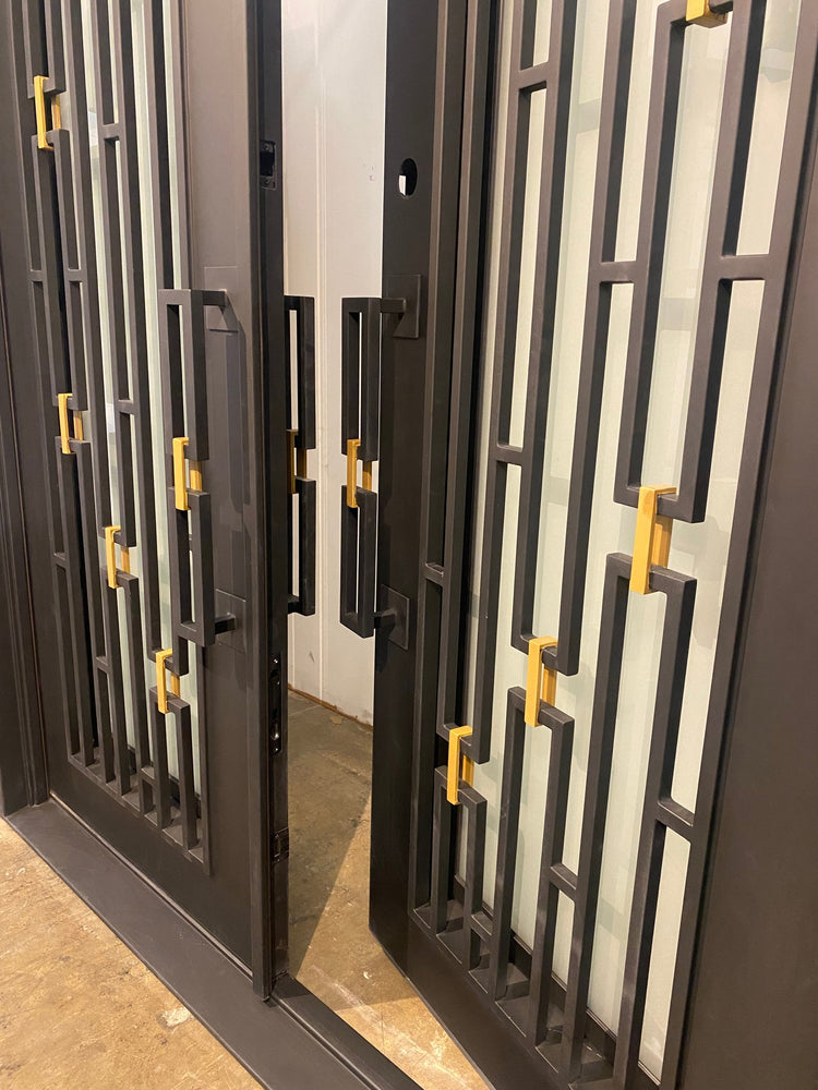 DIAMOND modern double entry, wrought iron doors,removable bug screen -72x96 Right Hand - Luxe Iron Doors