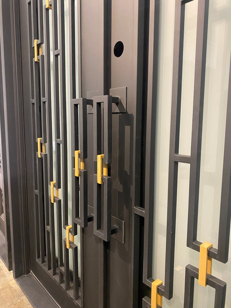 DIAMOND modern double entry, wrought iron doors,removable bug screen -72x96 Right Hand - Luxe Iron Doors