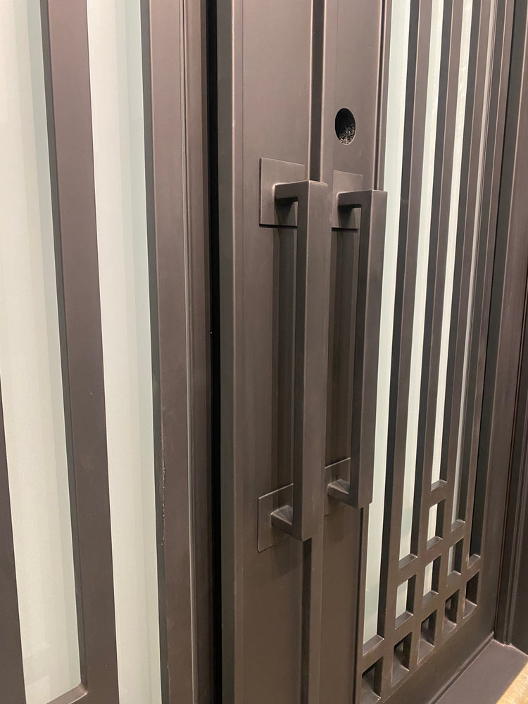 OLIVE- square top, modern design, bug screens, wrought iron doors-72X96 Right Hand - Luxe Iron Doors