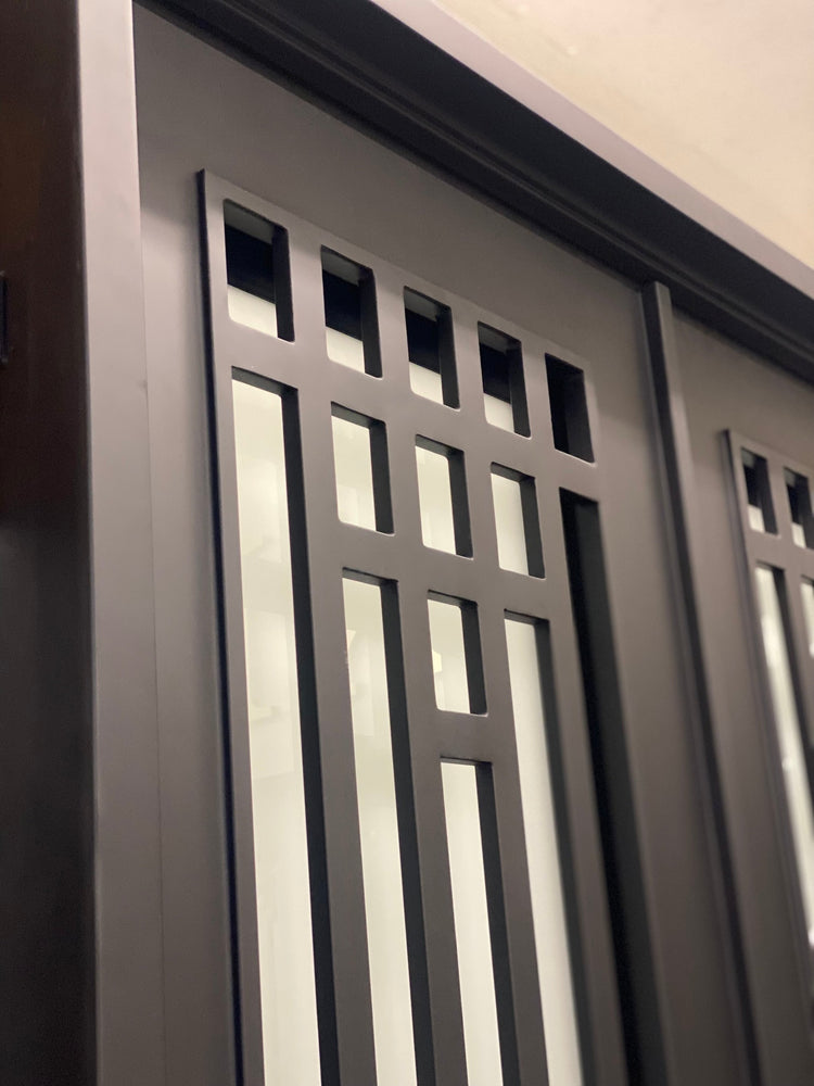 OLIVE- square top, modern design, bug screens, wrought iron doors-72X96 Right Hand - Luxe Iron Doors