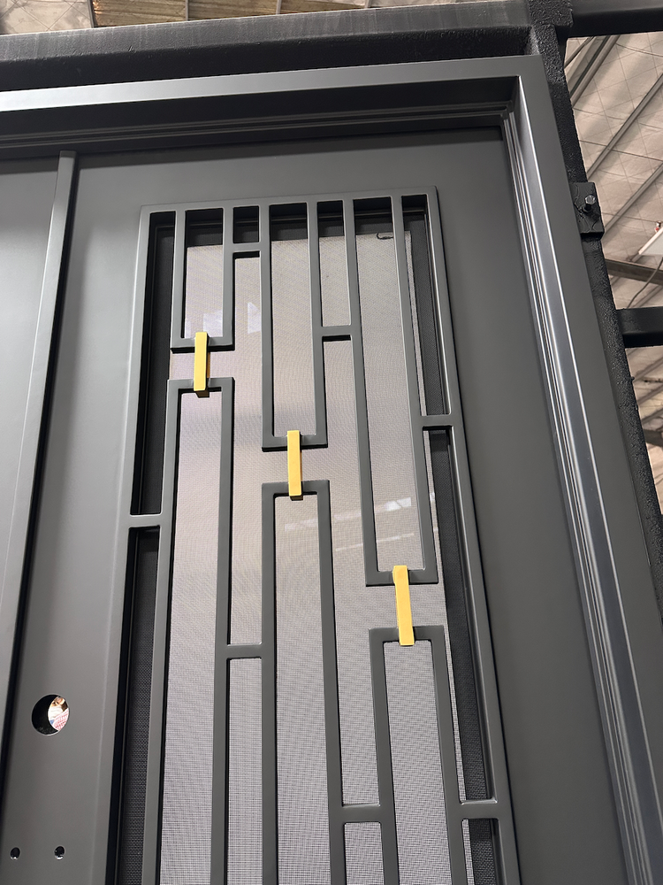 DIAMOND modern double entry, wrought iron doors,removable bug screen -72x96 Right Hand - Luxe Iron Doors