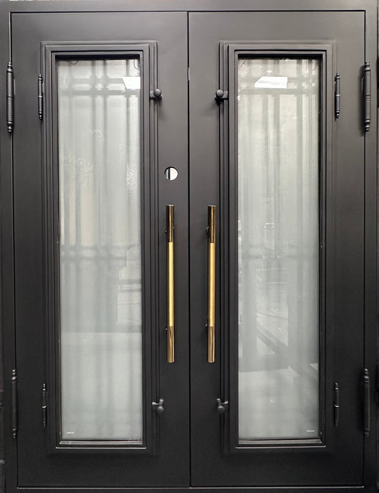 JADE- modern double front entry, wrought iron doors,removable bug screen -61x81 Right Hand - Luxe Iron Doors