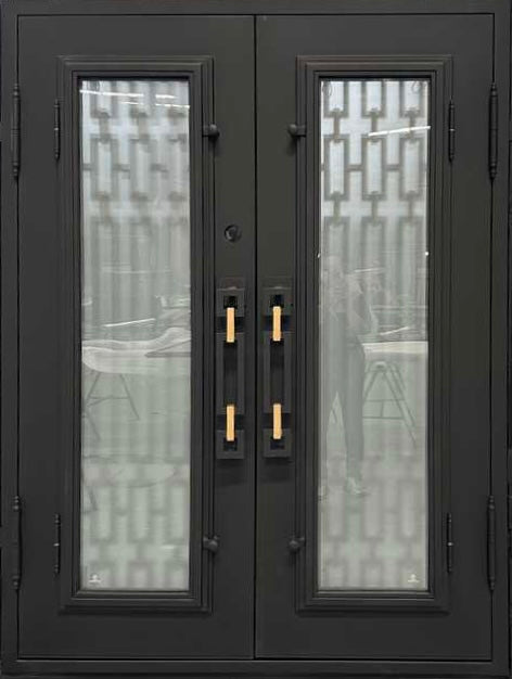 CATENA modern double entry, wrought iron doors,removable bug screen -72x96 Right Hand - Luxe Iron Doors