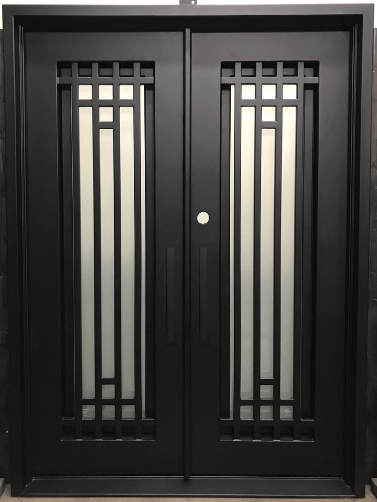 OLIVE- square top, modern design, bug screens, wrought iron doors-72X96 Right Hand - Luxe Iron Doors