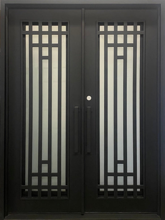 OLIVE- square top, modern design, bug screens, wrought iron doors-72X96 Right Hand - Luxe Iron Doors