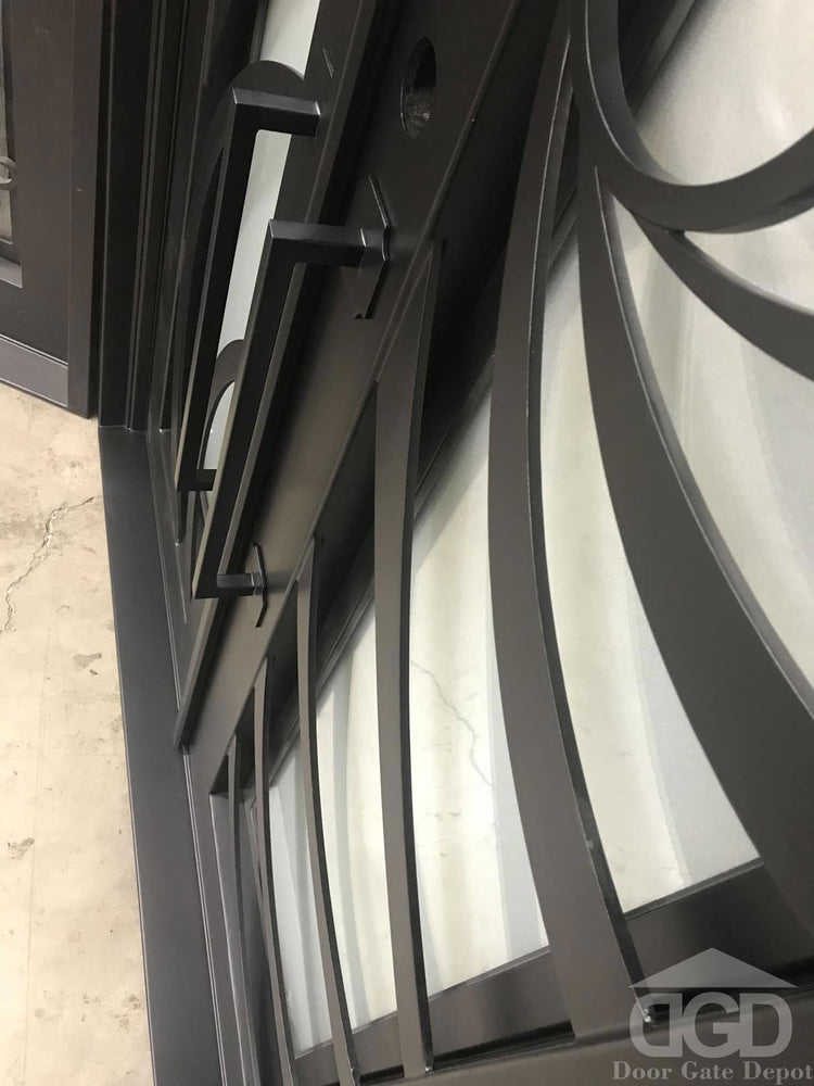 HOLLY- modern square top, bug screens,double panel wrought iron doors-72x96, Right Hand - Door Gate Depot