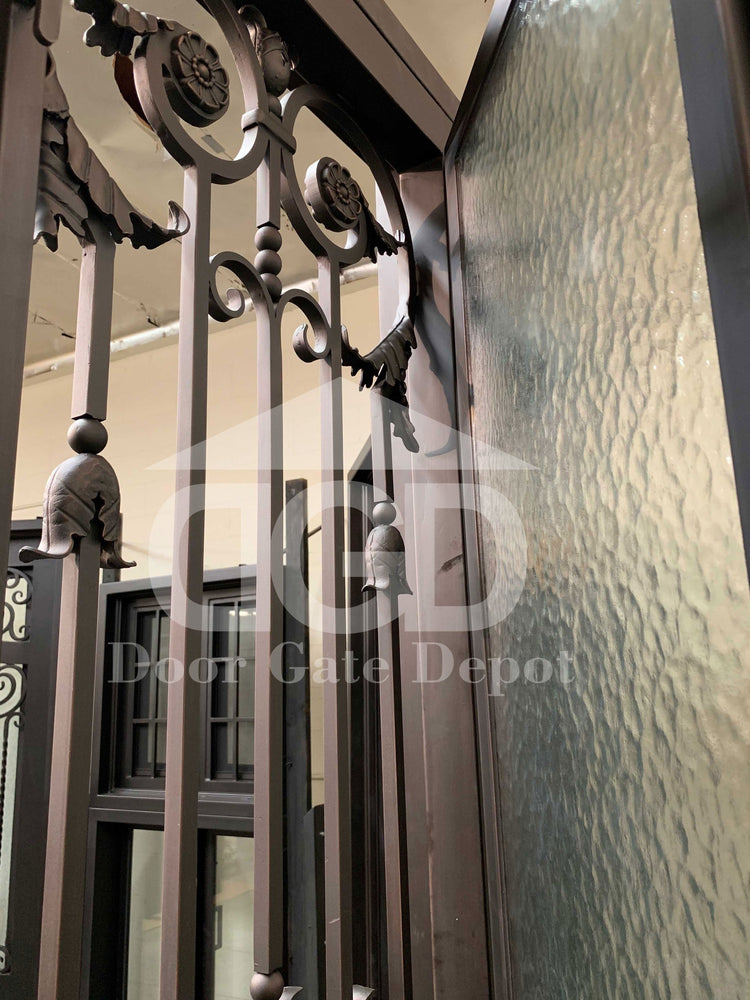 TULIP -square top double front entry, removable bug screen,wrought iron doors -72x96 Right Hand - Door Gate Depot