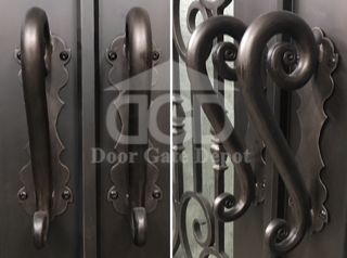 HEART- flat top, arch inside, double tempered glass, bug screen, front entry wrought iron doors-72X96 Right Hand - Door Gate Depot