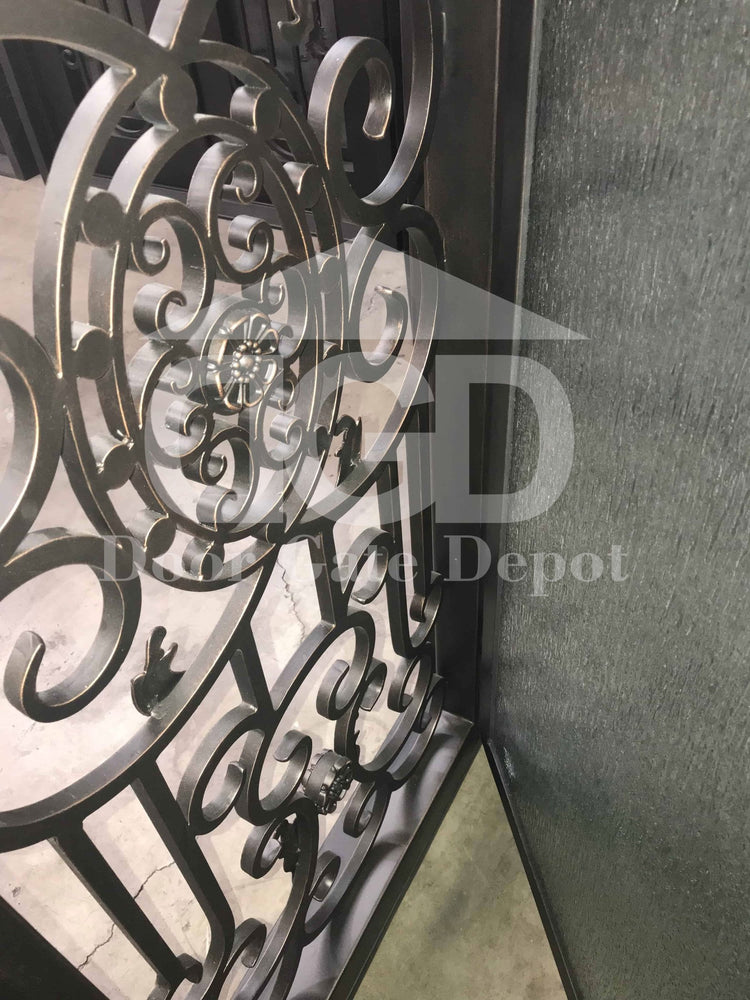 JASMINE-flat top, bug screen, front entry single wrought iron door- 38x96 Right Hand - Door Gate Depot