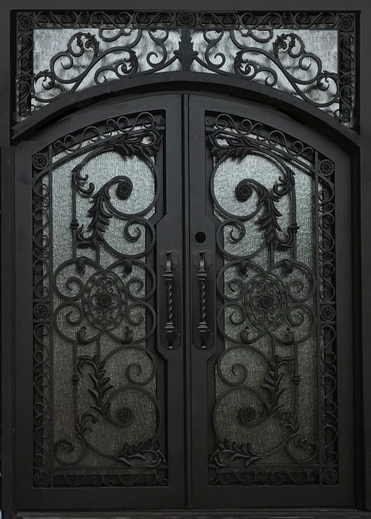 CARNATION- flat top transom, arch inside, prehung,double tempered glass,removable bug screens, wrought iron doors-72x96 Right Hand - Door Gate Depot