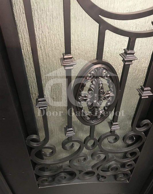 LILY- flat top, dual pane tempered glass, bug screens, front entry wrought iron doors-72x96 Right Hand - Door Gate Depot