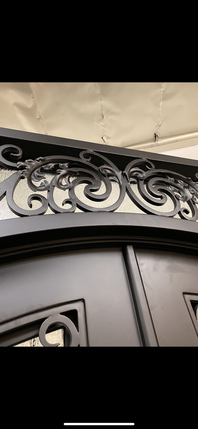 PARADISE- Square top, Inside Arch, Transom, Front Entry Wrought Iron Doors, Bug Screens, Tempered glass, 72x96- Right Hand - Door Gate Depot