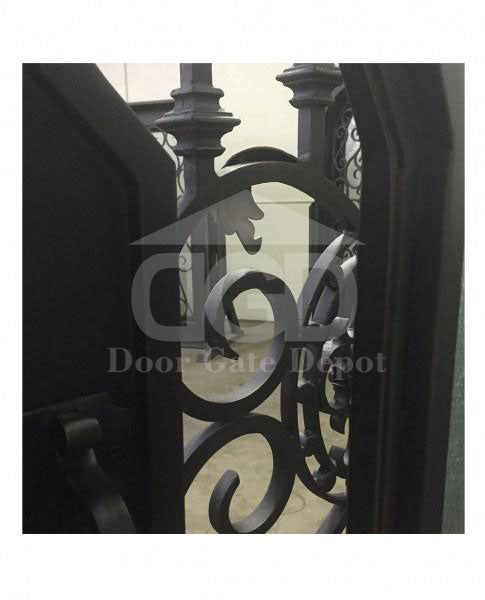 CARNATION- double arch top with transom, prehung, dual panel,removable bug screens, wrought iron doors-72x96 Right Hand - Door Gate Depot