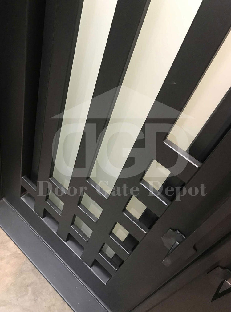 PLUM- modern double entry, wrought iron doors,removable bug screen -72x96 Right Hand - Door Gate Depot