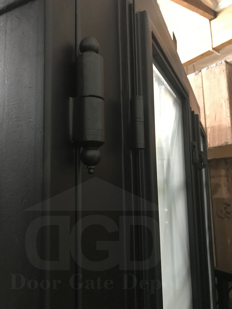 LOTUS- square top, modern french style, dual pane,bug screens, frosted tempered glass, wrought iron doors-72x96 Right Hand - Door Gate Depot