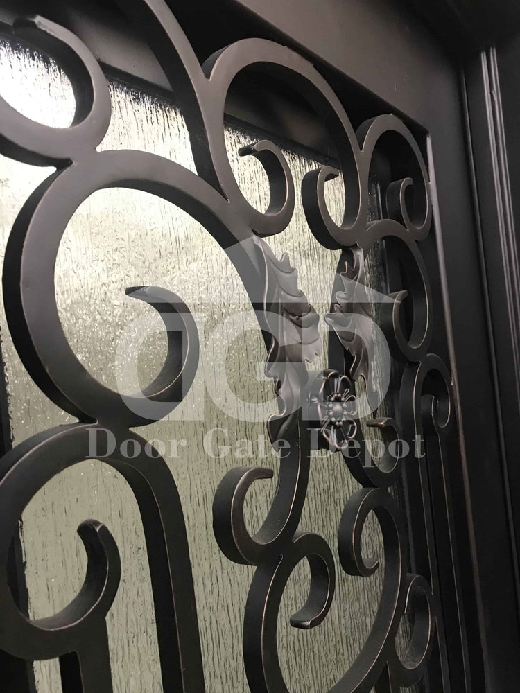 JASMINE- flat top, dual pane tempered glass, bug screens, wrought iron doors-72x96 Right Hand - Door Gate Depot