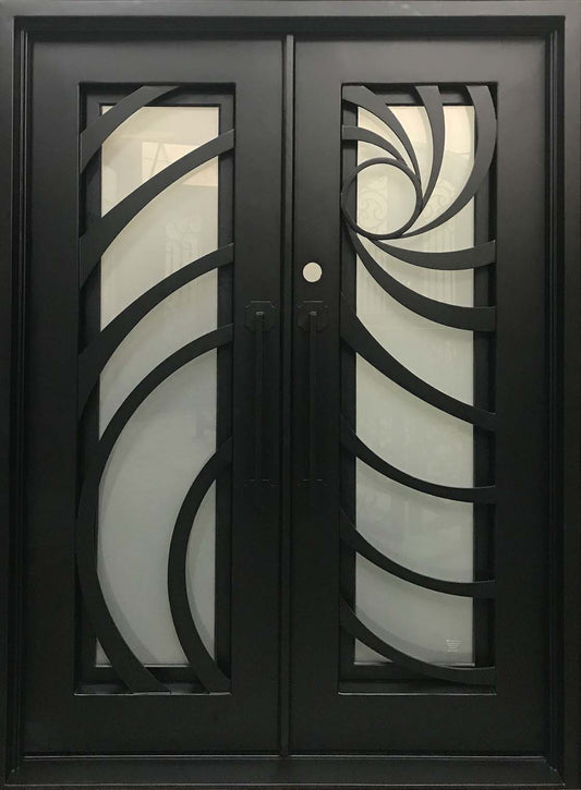 HOLLY- modern square top, bug screens,double panel wrought iron doors-72x96, Right Hand - Door Gate Depot
