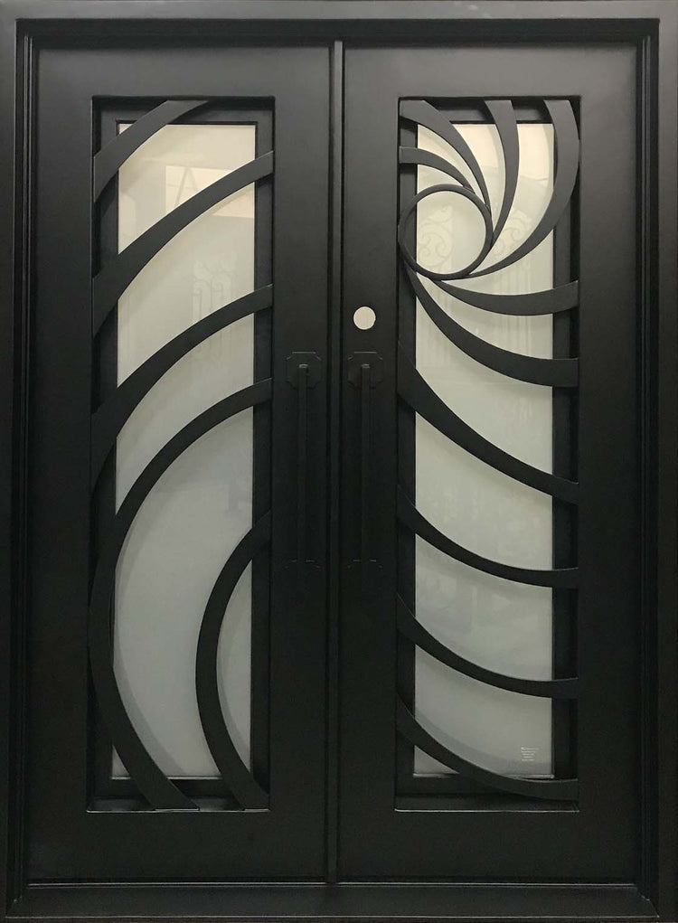 HOLLY- modern square top, bug screens,double panel wrought iron doors-72x96, Right Hand - Door Gate Depot