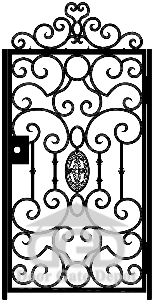 G1081- Detachable top scrolls, side gate,front yard wrought iron gate. Right-In Swing. - Door Gate Depot