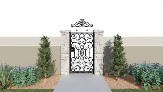 G1081- Detachable top scrolls, side gate,front yard wrought iron gate. Right-In Swing. - Door Gate Depot