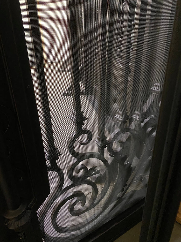 WISTERIA-Flat top transom with arch inside, double tempered glass, wrought iron doors , 72 x96- Right Hand - Door Gate Depot