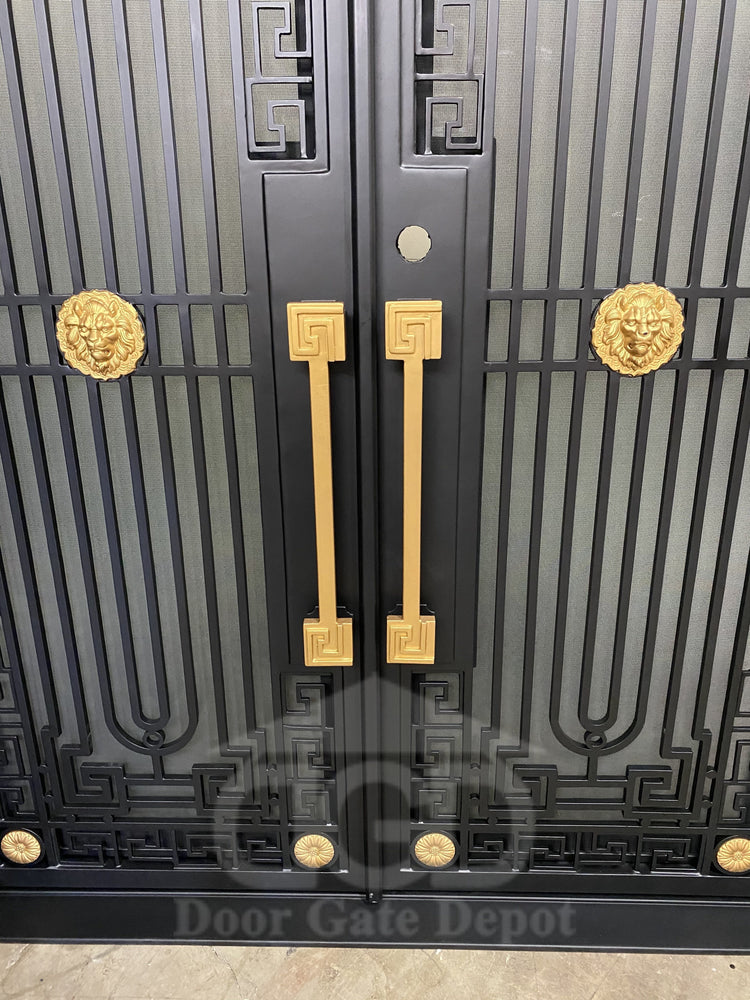 MANHATTAN - Square top, frosted glass, wrought iron door, bug screens, 61x81-Right Hand - Door Gate Depot