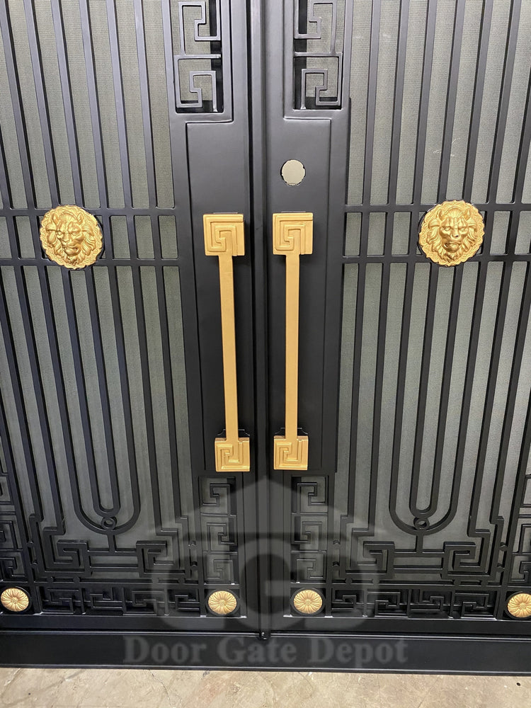 MANHATTAN - Square top, frosted glass, wrought iron door, bug screens, 61x81-Right Hand - Door Gate Depot