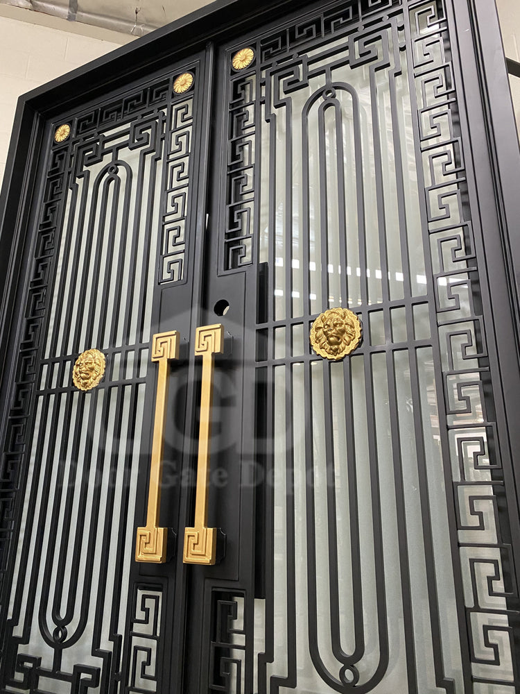 MANHATTAN - Square top, frosted glass, wrought iron door, bug screens, 61x81-Right Hand - Door Gate Depot