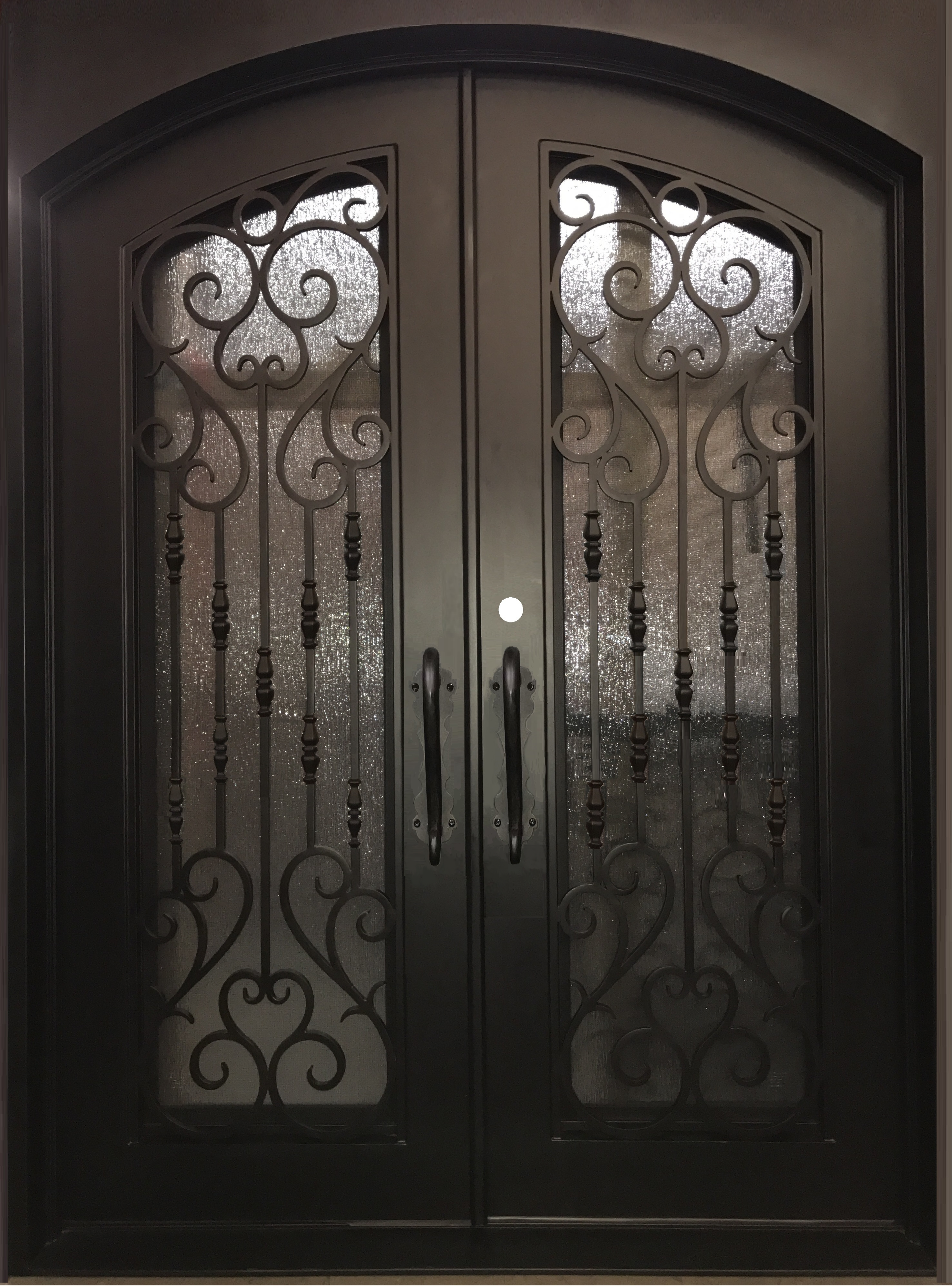 HEART- flat top, arch inside, double tempered glass, bug screen, front entry wrought  iron doors-72X96 Right Hand - Luxe Iron Doors 