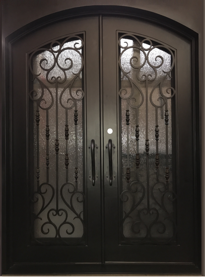 HEART- flat top, arch inside, double tempered glass, bug screen, front entry wrought  iron doors-72X96 Right Hand - Luxe Iron Doors 