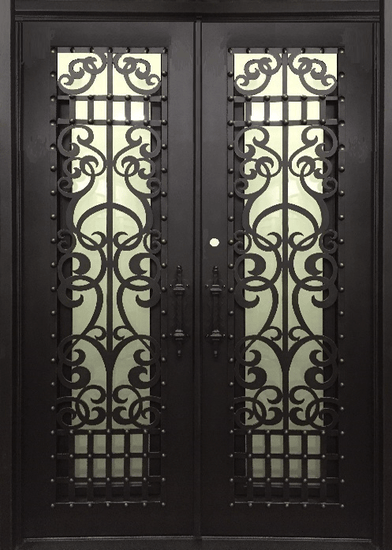 JUNIPER- flat top, tempered insulated glass, bug screens, wrought iron doors-62X96 Right Hand - Luxe Iron Doors 