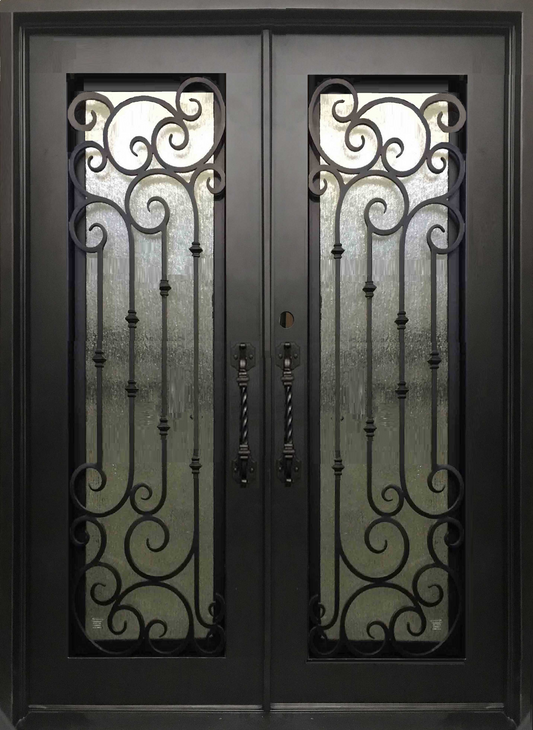 DAHLIA- square top, pre-hung, removable bug screens, wrought iron doors -72X96 Right Hand - Luxe Iron Doors 