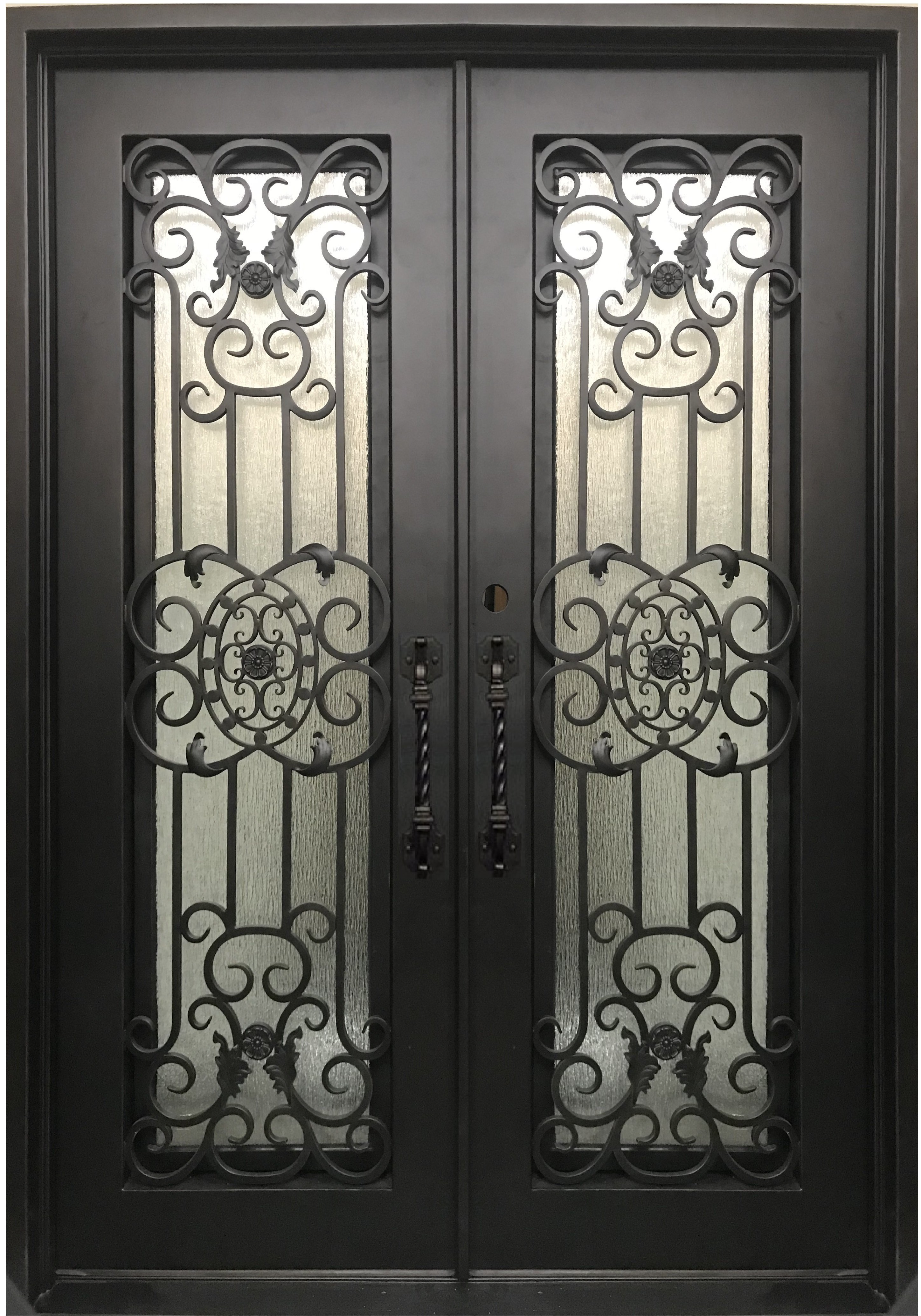 JASMINE -square top, prehung,bug screens, tempered glass, wrought iron doors-62X96 Right Hand
