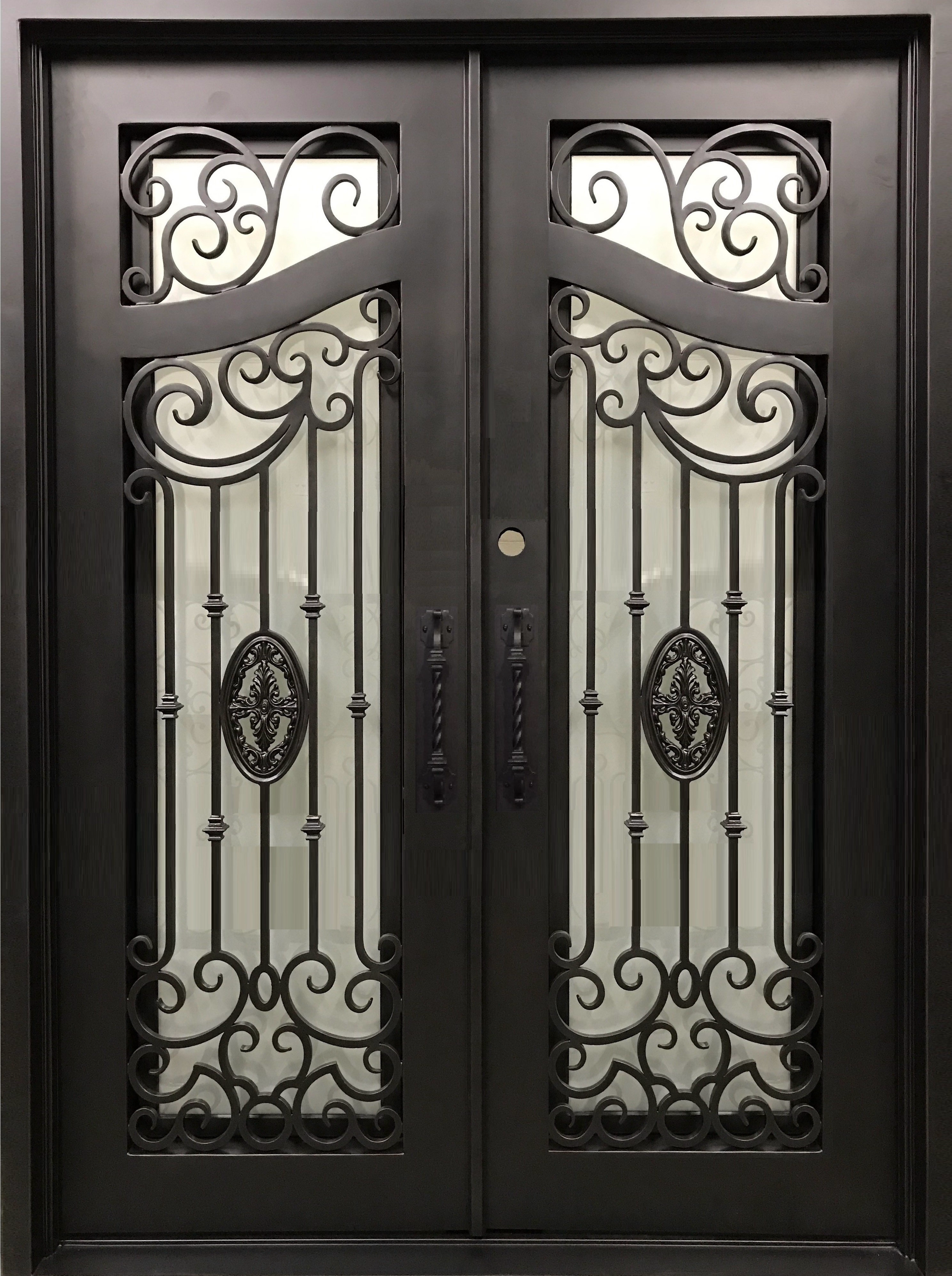 LILY flat top, operable tempered glass, removable bug screen, wrought iron doors -61x81 Right Hand