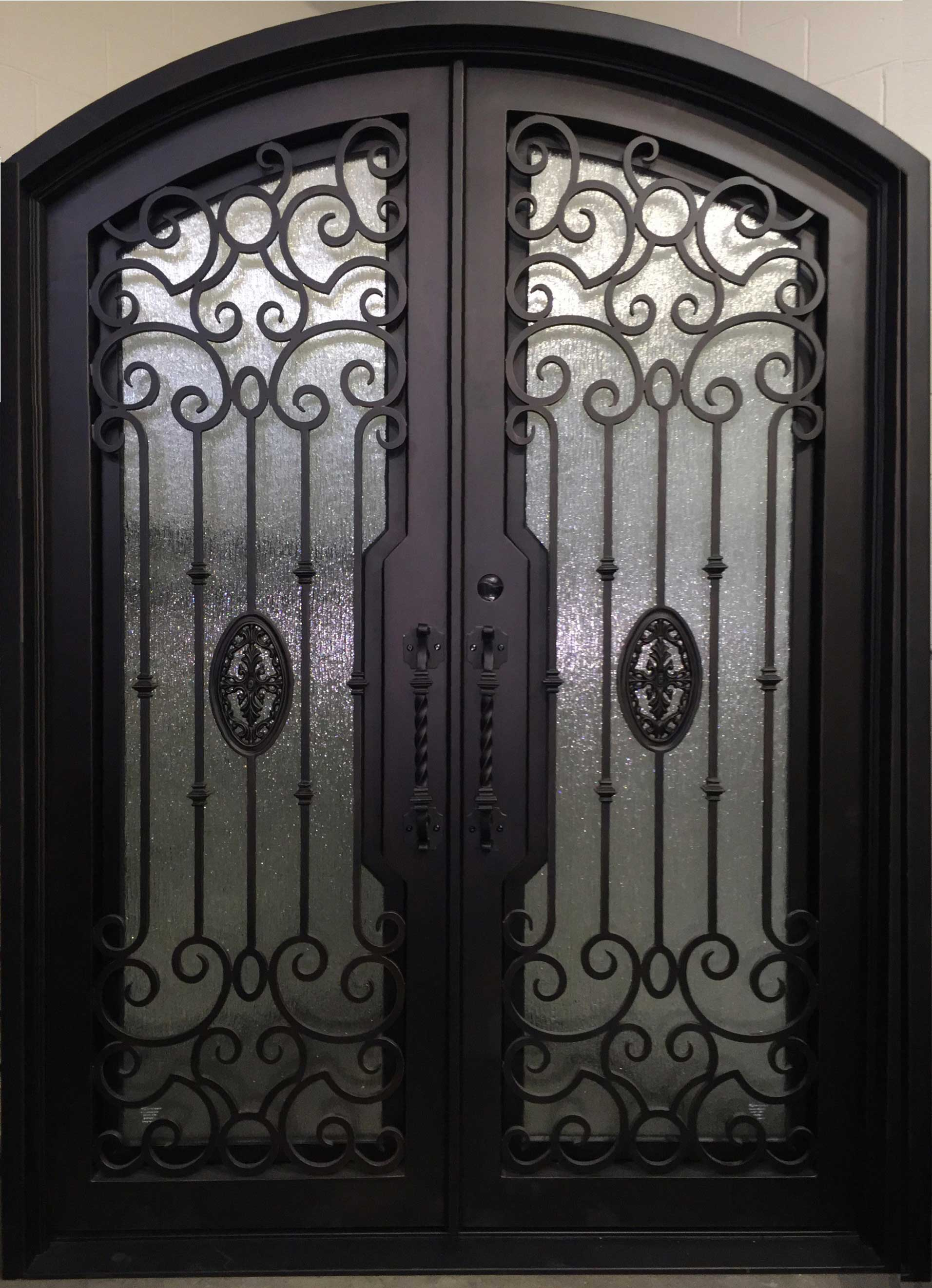LOLA - arch top,  pre-hung, bug screens,front entry double wrought iron doors-72x96 Right Hand