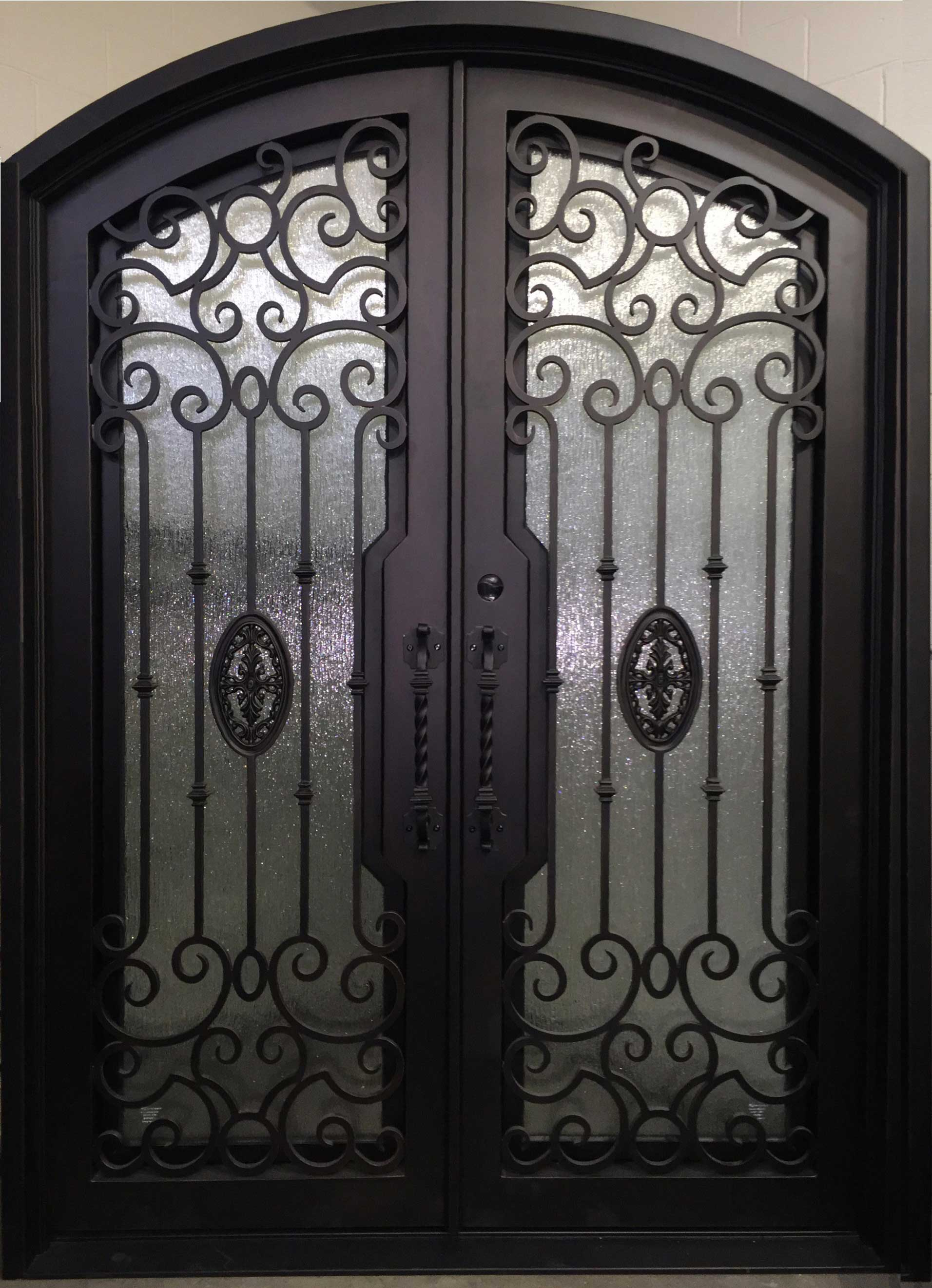 LOLA - arch top,  pre-hung, bug screens,front entry double wrought iron doors-72x96 Right Hand - Luxe Iron Doors 