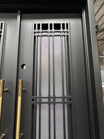 JADE- modern double front entry, wrought iron doors,removable bug screen -61x81 Right Hand - Luxe Iron Doors 