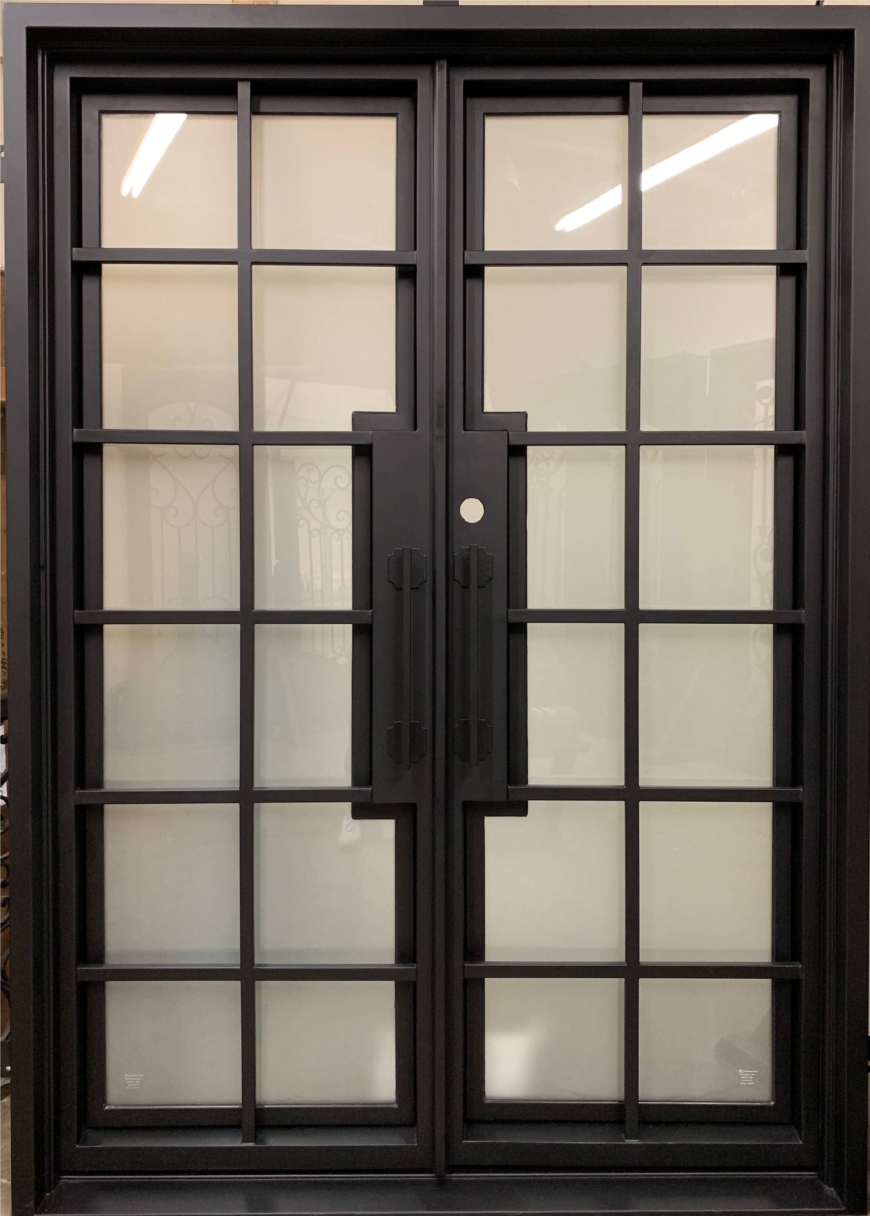 MACE- modern front entry double, wrought iron doors-72x96 Right Hand