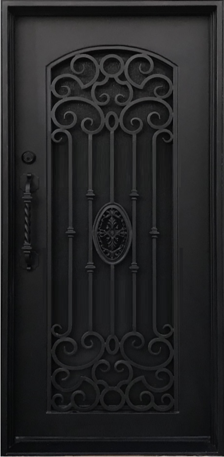 LOLA- square top, arch inside,  traditional design single iron door- 38x81 Right Hand