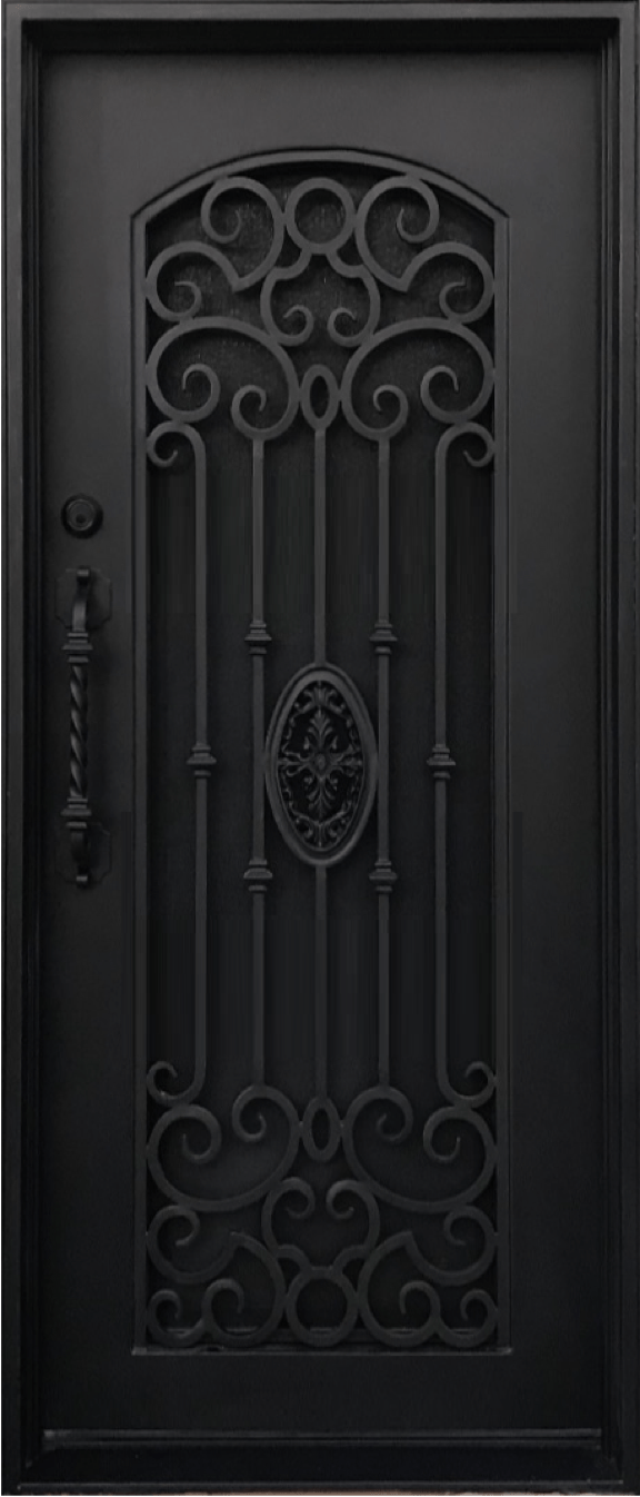 LOLA- square top, arch inside, bug screen,  traditional design single iron door- 38x96 Right Hand - Luxe Iron Doors 