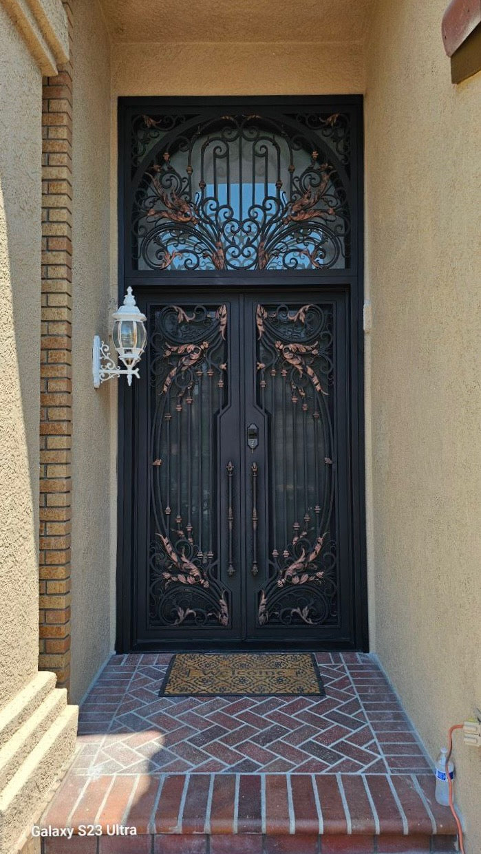 MARIGOLD - FLAT TOP IRON DOOR, TEMPERED GLASS, TWO-TONED COLOR, 72X96, RH