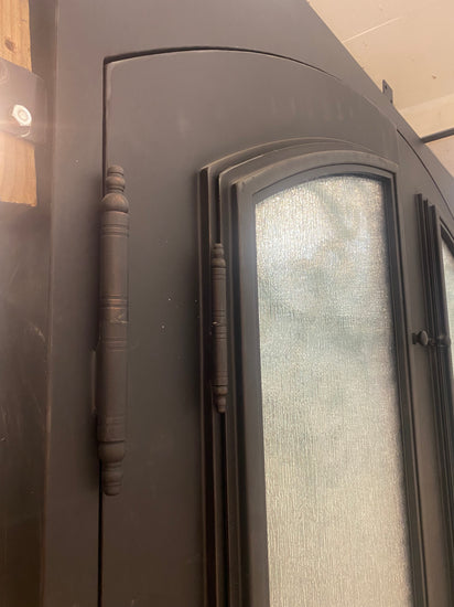 AZALEA - Flat top, pre-hung, bug screens, wrought iron door , 61x81- Right Hand - Luxe Iron Doors 