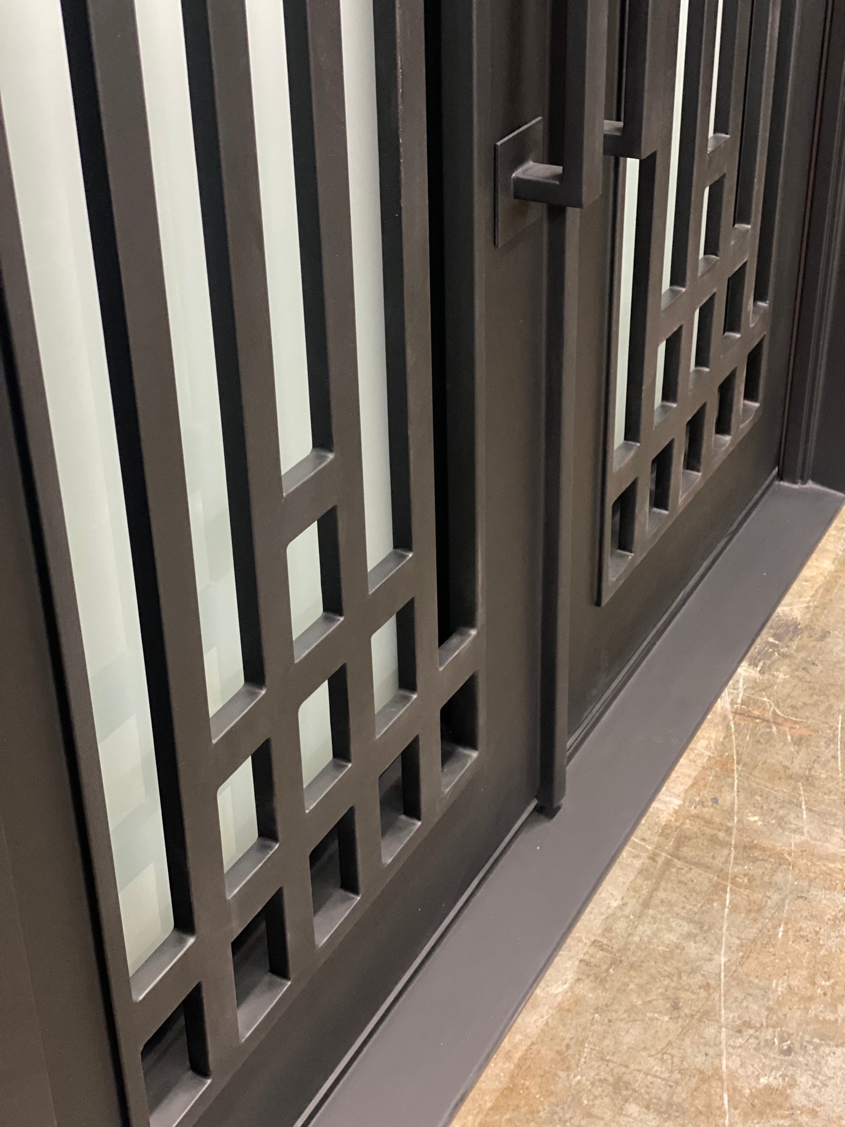 OLIVE-  square top, modern design, bug screens, wrought iron doors-72X96 Right Hand - Luxe Iron Doors 